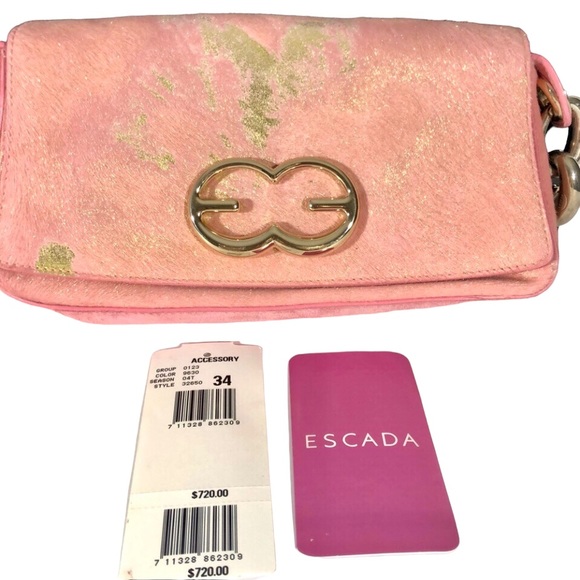 ESCADA pink with metallic gold accents pony handbag - Picture 9 of 12